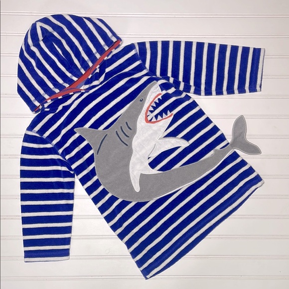 MINI BODEN EUC French Terrycloth Shark Appliqué Hooded Coverup - Picture 1 of 1